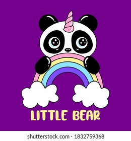 ILLUSTRATION OF A CUTE LITTLE PANDA BEAR HOLDING A RAINBOW, SLOGAN PRINT VECTOR