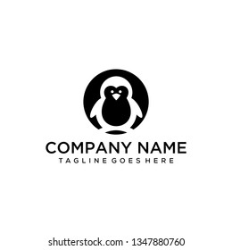 Illustration of a cute little penguin in circle sign logo design