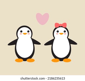 Illustration of cute little penguins on a brown background