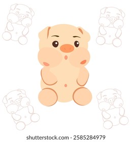 Illustration of a cute and cute little pig