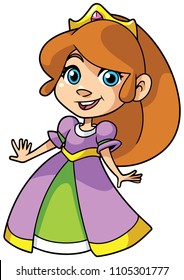 Illustration of cute little princess smiling on white background.