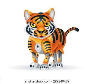 Illustration of cute little tiger cub robot