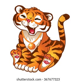 Illustration of cute little tiger with a medal.