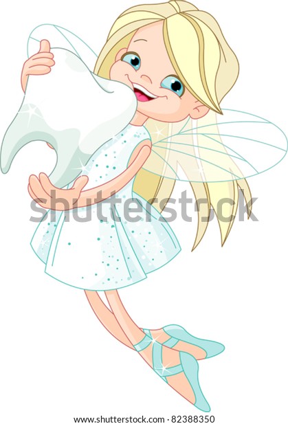 Illustration Cute Little Tooth Fairy Flying Stock Vector (Royalty Free ...