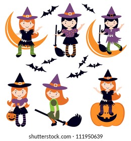 Illustration Cute Little Witches Stock Vector (Royalty Free) 111950639 ...