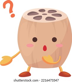 Illustration of a cute lotus root character with a curious face