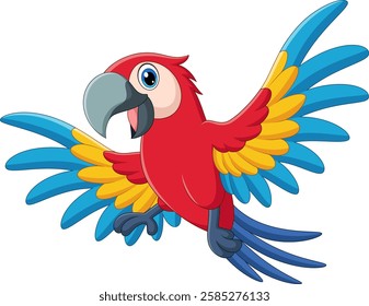 Illustration of cute macaw bird flying