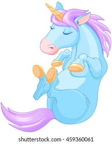 Ilustración de adorable unicornio mágico duerme 