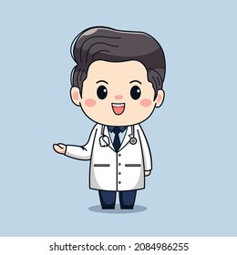 Illustration of cute male doctor with stethoscope kawaii vector cartoon character design