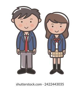 Ilustración de una linda pareja de estudiantes de secundaria con uniformes de invierno