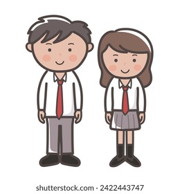 Ilustración de una linda pareja de estudiantes de secundaria con uniformes