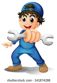 Illustration of a cute male mechanic on a white background