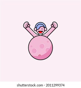 illustration of cute man on the planet happily cartoon style