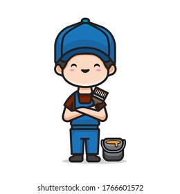 Illustration of cute man painter The Concept of Isolated Technology. Flat Cartoon Style Suitable for Landing Web Pages, Banners, Flyers, Stickers, Cards