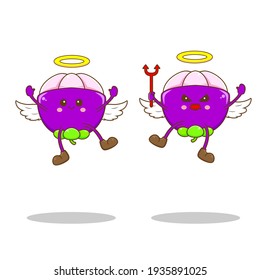 illustration of cute mangosteen as angel and devil