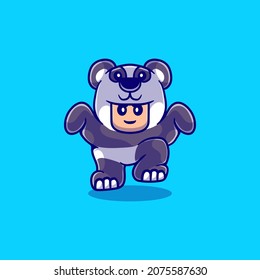 ilustración de un chico de artes marciales lindas usando disfraz panda, adecuado para diseño de camisetas o mascotas y otros sobre pandas lindos