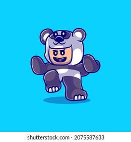 ilustración de un chico de artes marciales lindas usando disfraz panda, adecuado para diseño de camisetas o mascotas y otros sobre pandas lindos