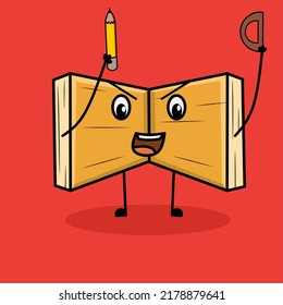 illustration of cute mascot cartoon book excited to write and draw