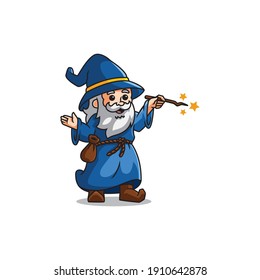 Illustration of cute mascot wizard vector The Concept of Isolated Technology. Flat Cartoon Style Suitable for Landing Web Pages, Banners, Flyers, Stickers, Cards