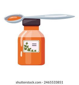 Illustration of a cute medicine bottle with a spoon, ideal for healthcare and pediatric themes
