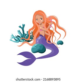 illustration of a cute mermaid in the sea.