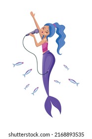 illustration of cute mermaid sing song.