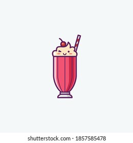 Illustration of Cute Milkshake Icon - Smiley Emoji Icon Set, Vector Cartoon Illustration.