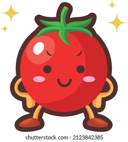 Illustration of a cute mini tomato character with a proud face