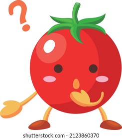 Illustration of a cute mini tomato character with a mysterious face