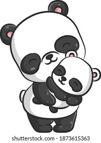 La ilustración de la linda mamá panda es la cuna de su bebé panda que duerme en su abrazo