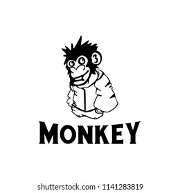 Illustration cute Monkey animal with a funny face wearing cool clothes logo design