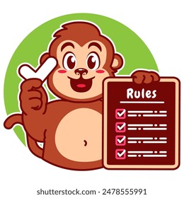 Illustration of Cute Monkey Cartoon Character Holding a Checklist or list of rules