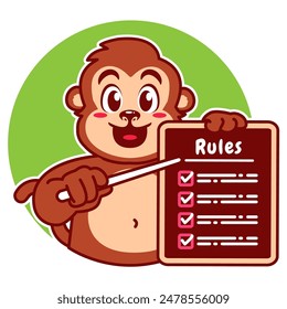 Illustration of Cute Monkey Cartoon Character Holding a Checklist or list of rules