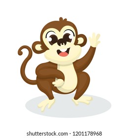 Illustration of Cute Monkey with Cartoon Style and Happy Face