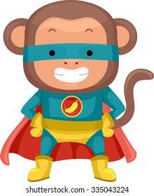 Illustration of a Cute Monkey Dressed as a Superhero