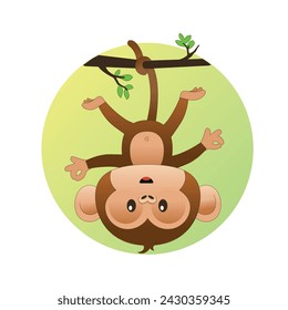 Illustration of a cute monkey hanging by its upper legs