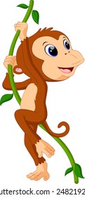Illustration of cute monkey hanging in a tree
