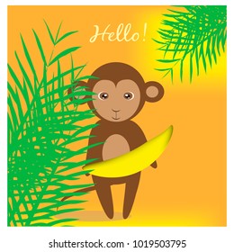 Illustration with cute monkey in jungles