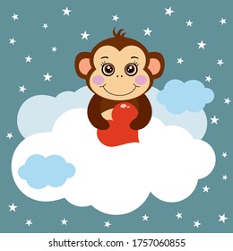 Ilustración de mono lindo mirando nubes en el cielo