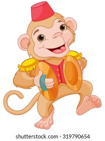 Illustration of cute monkey playing percussion hand cymbals