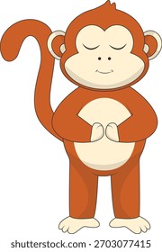 Illustration of Cute Monkey. Vector Character in Cartoon Style.