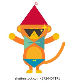 Ilustração de um macaco bonito vestindo uma fantasia de circo.
