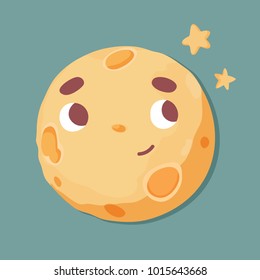 Illustration of cute Moon and stars. Happy Moon Cartoon Character In The Sky. Night, stars. Cute cartoon moon. Smiling moon. 