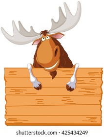 Illustration of cute moose holds sign