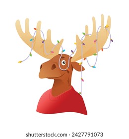 Illustration of a cute moose in a red sweater