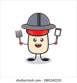 illustration of a cute mushroom mascot so a gardener