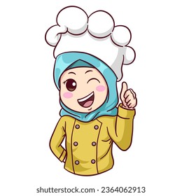 	
illustration Cute muslim female chef wearing a hijab giving thumbs up