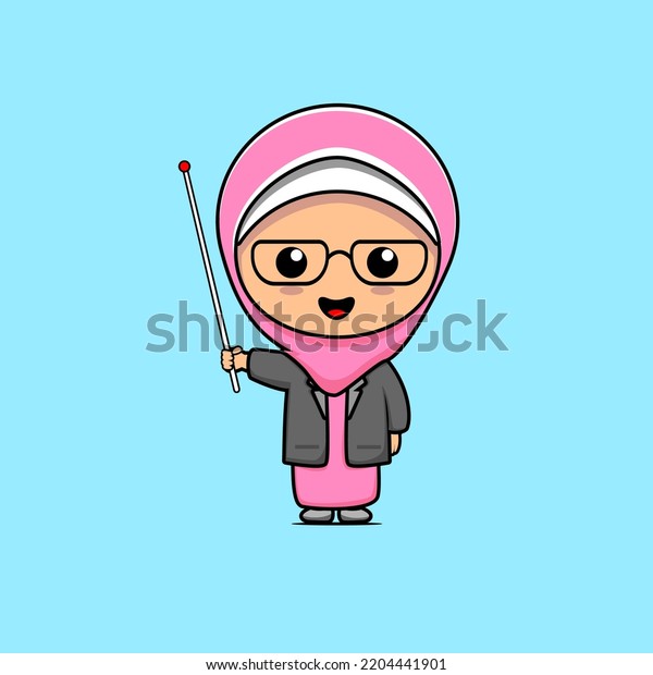 Illustration Cute Muslim Teacher Cartoon Design Stock Vector Royalty Free 2204441901 