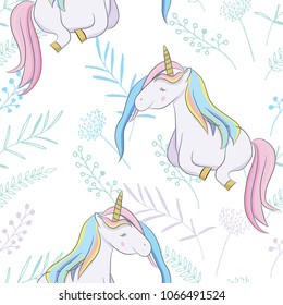 Illustration with a cute mystic unicorn animal. Magic, fantasy, party, children's game, learning the theme design element. Vector illustration