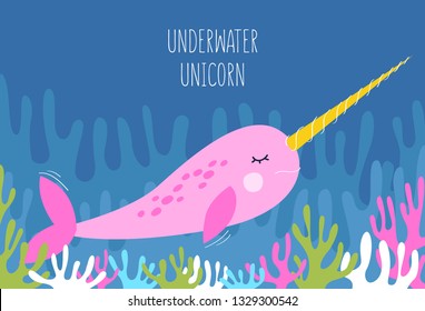 Illustration of the cute narwhal